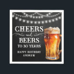Cheers and Beers 30th Birthday lights Paper Napkin Servet<br><div class="desc">Rustic Black Chalkboard watercolor beer bottle and pint glass. Rustic Outdoor or bar birthday decore for him. Any age. Easy to personalized template. All text can be adjusted using the design option. Fun,  simple,  casual birthday invites for him.</div>