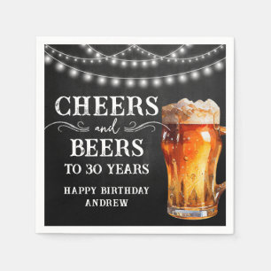 Cheers and Beers 30th Birthday lights Paper Napkin Servet