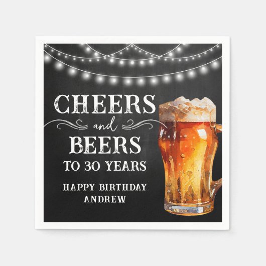 Cheers and Beers 30th Birthday lights Paper Napkin Servet (Voorkant)