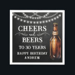 Cheers and Beers 30th Birthday Paper Napkin Servet<br><div class="desc">Rustic Black Chalkboard watercolor beer bottle and pint glass. Rustic Outdoor or bar birthday decore for him. Any age. Easy to personalized template. All text can be adjusted using the design option. Fun,  simple,  casual birthday invites for him.</div>