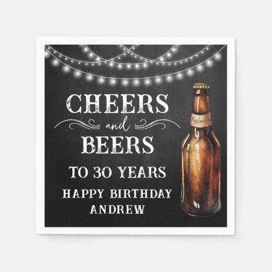 Cheers and Beers 30th Birthday Paper Napkin Servet (Voorkant)