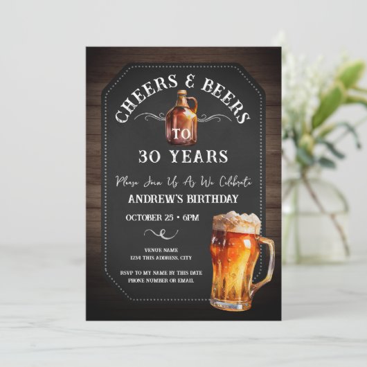 Cheers and Beers 30th Birthday Party Kaart (Staand voorkant)