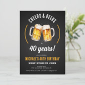 Cheers and Beers 40e Birthday Party Invitation Kaart (Staand voorkant)