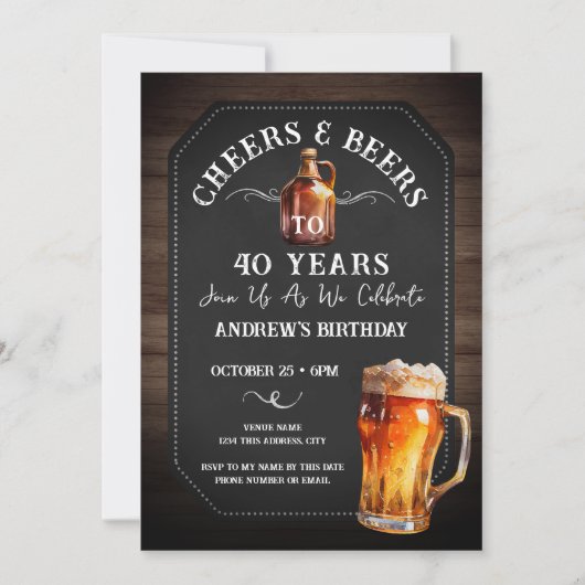 Cheers and Beers 40e Birthday Party Invitation Kaart (Voorkant)