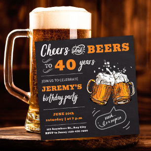 Cheers and Beers 40e Birthday Party Invitation Kaart