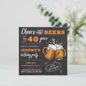 Cheers and Beers 40e Birthday Party Invitation Kaart (Staand voorkant)