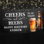 Cheers and Beers 40th Birthday Banner<br><div class="desc">Rustic Black Chalkboard waterverf bier flesje en glas pint. Rustic Outdoor of bar verjaardagscore voor hem. Elke leeftijd. Gemakkelijk aan gepersonaliseerde sjabloon. Alle tekst kan worden aangepast met de ontwerpoptie. Fun,  simpel,  casual verjaardagsuitnodiging voor hem.</div>