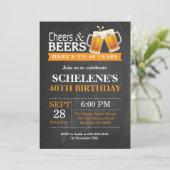 Cheers and Beers 40th Birthday Invitation Card Kaart (Staand voorkant)