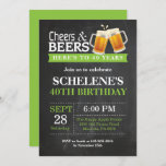 Cheers and Beers 40th Birthday Invitation Card Kaart<br><div class="desc">Cheers and Beers 40th Birthday Invitation Card. Volwassen verjaardag. Groen. 16e 18e 21e 30e 40e 50e 70e 80e 90e 100e. Elke leeftijd. Voor verdere aanpassing,  te klikken gelieve de knoop "van de Aanpassing het"en ons ontwerphulpmiddel te gebruiken om deze sjabloon te wijzigen.</div>