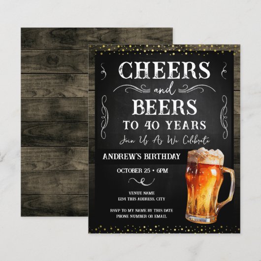 Cheers and Beers 40th Birthday Party Budget (Voorkant / Achterkant)
