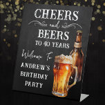 Cheers and Beers 40th birthday Pedestal Sign Reclamebord Met Voetstuk<br><div class="desc">Rustic Black Chalkboard watercolor beer bottle and pint glass. Rustic Outdoor or bar birthday decore for him. Any age. Easy to personalized template. All text can be adjusted using the design option. Fun,  simple,  casual birthday invites for him.</div>