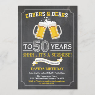 Cheers and Beers 50th Birthday Invitation Card Kaart