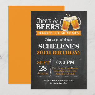 Cheers and Beers 50th Birthday Invitation Card Kaart