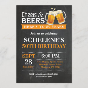 Cheers and Beers 50th Birthday Invitation Card Kaart