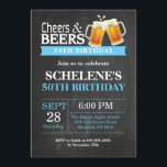 Cheers and Beers 50th Birthday Invitation Card Kaart<br><div class="desc">Cheers and Beers 50th Birthday Invitation Card. Volwassen verjaardag. Blauw. 16e 18e 21e 30e 40e 50e 70e 80e 90e 100e. Elke leeftijd. Voor verdere aanpassing,  te klikken gelieve de knoop "van de Aanpassing het"en ons ontwerphulpmiddel te gebruiken om deze sjabloon te wijzigen.</div>