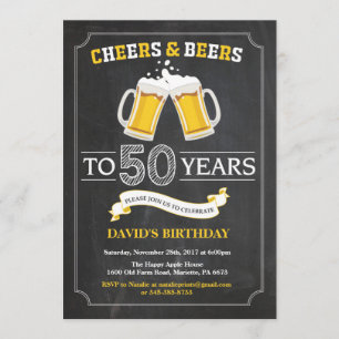 Cheers and Beers 50th Birthday Invitation Card Kaart