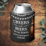 Cheers and Beers 50th Birthday Kokoeler Blikjeskoeler<br><div class="desc">Rustic Black Chalkboard waterverf bier flesje en glas pint. Rustic Outdoor of bar verjaardagscore voor hem. Elke leeftijd. Gemakkelijk aan gepersonaliseerde sjabloon. Alle tekst kan worden aangepast met de ontwerpoptie. Fun,  simpel,  casual verjaardagsuitnodiging voor hem.</div>