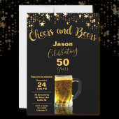 Cheers and Beers 50th Birthday Party Black + Gold Kaart