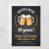 Cheers and Beers 50th Birthday Party Invitation Kaart (Voorkant)
