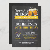 Cheers and Beers 60th Birthday Invitation Card Kaart (Voorkant / Achterkant)