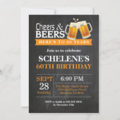 Cheers and Beers 60th Birthday Invitation Card Kaart (Voorkant)