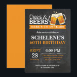 Cheers and Beers 60th Birthday Invitation Card Kaart<br><div class="desc">Cheers and Beers 60th Birthday Invitation Card. Volwassen verjaardag. Oranje. 16e 18e 21e 30e 40e 50e 70e 80e 90e 100e. Elke leeftijd. Voor verdere aanpassing,  te klikken gelieve de knoop "van de Aanpassing het"en ons ontwerphulpmiddel te gebruiken om deze sjabloon te wijzigen.</div>