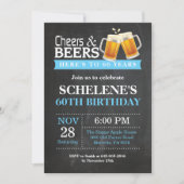 Cheers and Beers 60th Birthday Invitation Card Kaart (Voorkant)