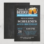 Cheers and Beers 60th Birthday Invitation Card Kaart (Voorkant / Achterkant)