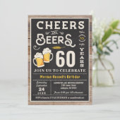 Cheers and Beers 60th Birthday Invitation Kaart (Staand voorkant)