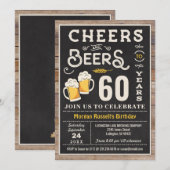 Cheers and Beers 60th Birthday Invitation Kaart (Voorkant / Achterkant)