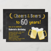 Cheers and Beers 60th Birthday Invitation Kaart (Voorkant / Achterkant)