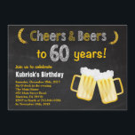 Cheers and Beers 60th Birthday Invitation Kaart<br><div class="desc">Cheers and Beers 60th Birthday Invitation. Volwassen verjaardag. Bier Birthday voor mannen. Chalkboard Black and White Background Voor verdere aanpassing,  te klikken gelieve de knoop "van de Aanpassing het"en ons ontwerphulpmiddel te gebruiken om deze sjabloon te wijzigen.</div>