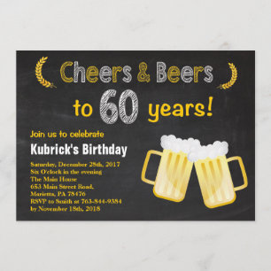 Cheers and Beers 60th Birthday Invitation Kaart