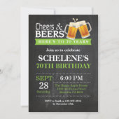 Cheers and Beers 70th Birthday Invitation Card Kaart (Voorkant)