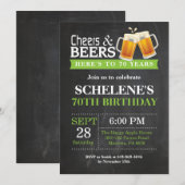 Cheers and Beers 70th Birthday Invitation Card Kaart (Voorkant / Achterkant)