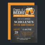 Cheers and Beers 70th Birthday Invitation Card Kaart<br><div class="desc">Cheers and Beers 70th Birthday Invitation Card. Volwassen verjaardag. Oranje. 16e 18e 21e 30e 40e 50e 70e 80e 90e 100e. Elke leeftijd. Voor verdere aanpassing,  te klikken gelieve de knoop "van de Aanpassing het"en ons ontwerphulpmiddel te gebruiken om deze sjabloon te wijzigen.</div>