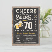 Cheers and Beers 70th Birthday Invitation Kaart (Staand voorkant)