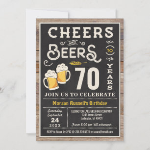 Cheers and Beers 70th Birthday Invitation Kaart
