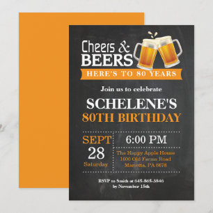 Cheers and Beers 80th Birthday Invitation Card Kaart