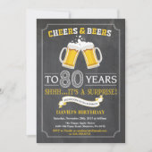 Cheers and Beers 80th Birthday Invitation Card Kaart (Voorkant)
