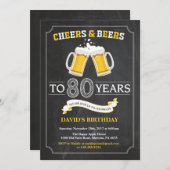 Cheers and Beers 80th Birthday Invitation Card Kaart (Voorkant / Achterkant)