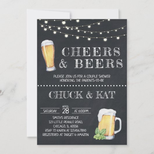 Cheers and Beers Baby Shower Chalkboard Kaart (Voorkant)