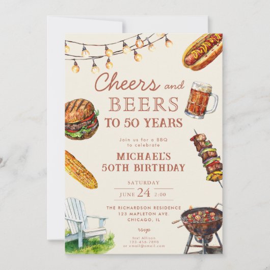 Cheers and Beers BBQ Barbeque Verjaardagsfeest Kaart (Voorkant)
