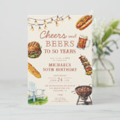 Cheers and Beers BBQ Barbeque Verjaardagsfeest Kaart (Staand voorkant)