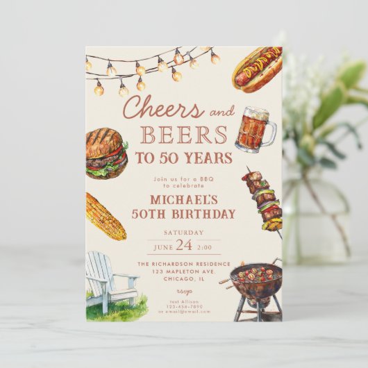 Cheers and Beers BBQ Barbeque Verjaardagsfeest Kaart (Staand voorkant)