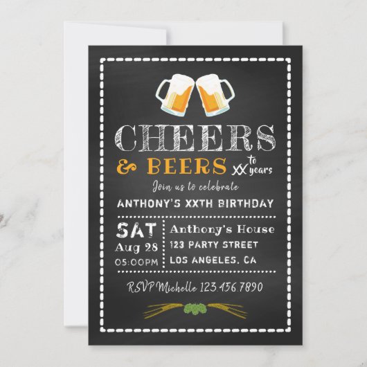 Cheers and Beers Chalkboard Milestone Birthday Kaart (Voorkant)