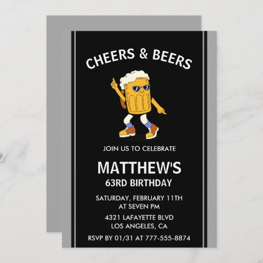 Cheers and Beers Funny Black 63ste verjaardag Kaart (Voorkant / Achterkant)