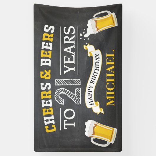 Cheers and Beers Happy 21st Birthday Banner (Verticaal)