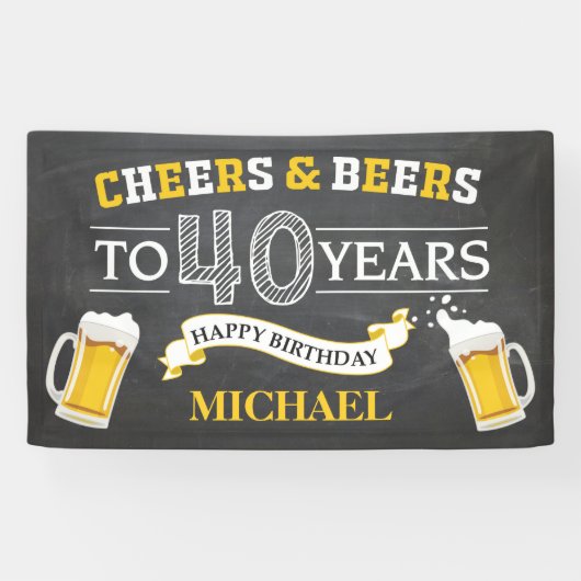 Cheers and Beers Happy 40th Birthday Banner (Horizontaal)