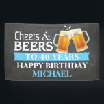 Cheers and Beers Happy 40th Birthday Banner Blue<br><div class="desc">Cheers en beers Happy 40th Birthday Banner Blue. Voor verdere aanpassing,  te klikken gelieve de knoop "van de Aanpassing het"en ons ontwerphulpmiddel te gebruiken om deze sjabloon te wijzigen.</div>